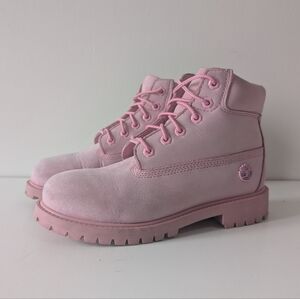 Timberland Girls' 6-inch Premium Pink Leather Waterproof Boots (3)